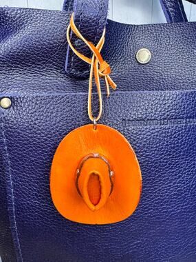 Western Leather Purse Charm Light Brown Cowboy Hat Bag Charm NeW FAST SHIP